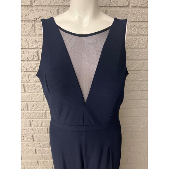 Nightway Navy Women Illusion-V Wide Leg Jumpsuit Size 10 - Picture 5 of 12